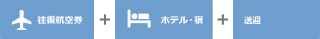 往復航空券＋ホテル・宿などの宿泊などの宿泊＋レンタカー・バス・入場チケット...等